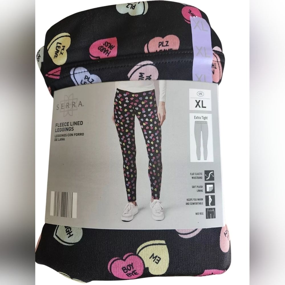 Serra Black Heart Print Fleece Lined Leggings